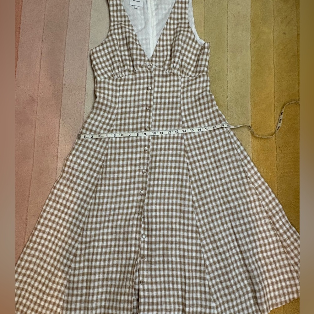 Reformation Sebastian linen Gingham Midi Dress in Cream and Tan Sz 8 - Picture 8 of 11